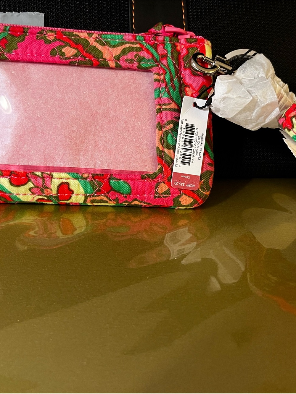 Vera Bradley Hot Pink Floral ID Wristlet with Green Accents